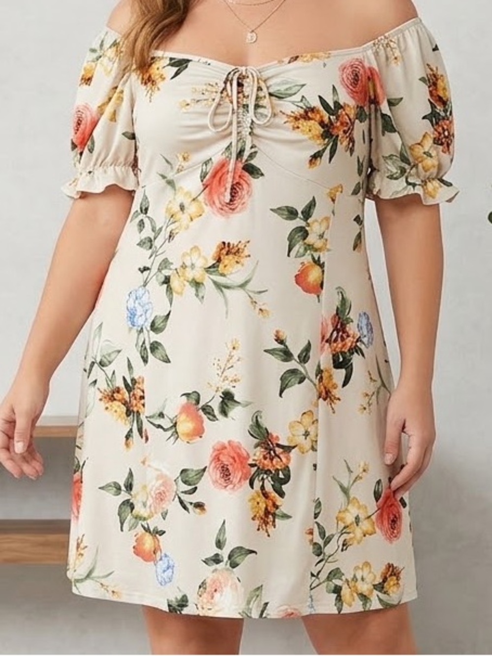 Vibe Cream Floral Off-Shoulder Midi Dress